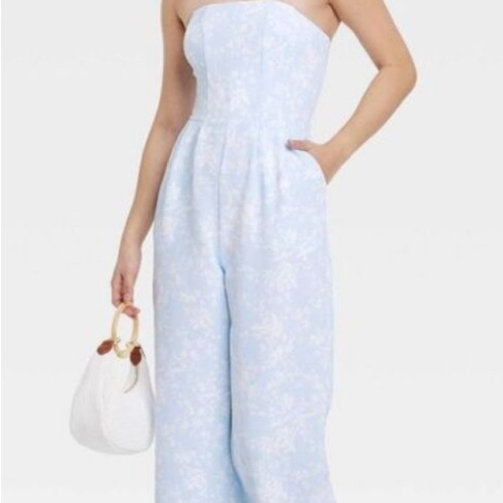 Strapless Blue Jumpsuit - Picture 3 of 4